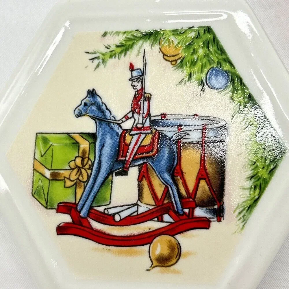 Vintage Christmas Memories Porcelain Pomander Ornament Toy Soldier Horse - 1980s